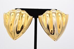 Wilma Spagli Vintage Clip On Earrings Gold Tone Shell Chunky Italy Signed Bin7